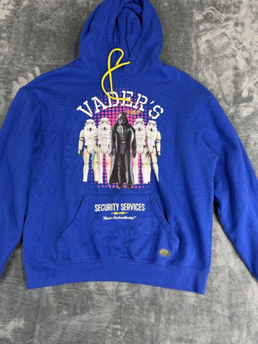 Star Wars Vaders Security Services Blue Hoodie Yellow Drawstring M